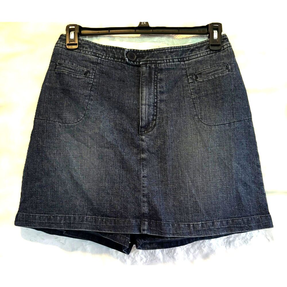 Tailored Dark Wash Denim Skort Women’s Mini A-Line Trouser Style Casual Chic 10
